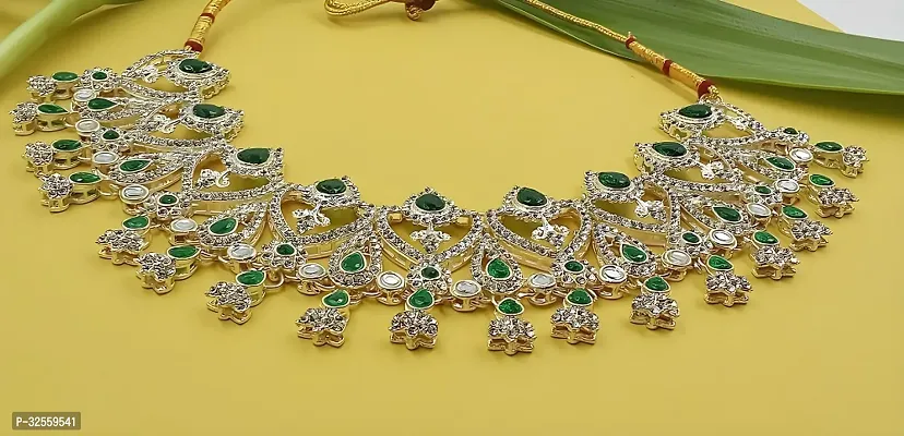 Necklace with Maang Tikka Earrings Indian Traditional Bridal Wedding Jewellery Set.-thumb2