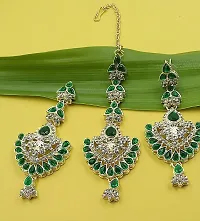 Necklace with Maang Tikka Earrings Indian Traditional Bridal Wedding Jewellery Set.-thumb3