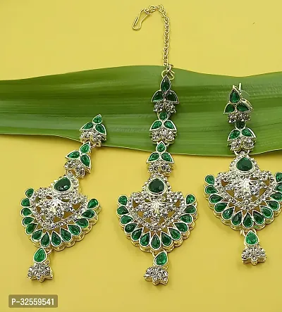 Necklace with Maang Tikka Earrings Indian Traditional Bridal Wedding Jewellery Set.-thumb4