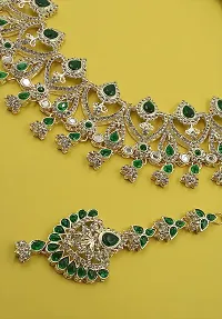 Necklace with Maang Tikka Earrings Indian Traditional Bridal Wedding Jewellery Set.-thumb4