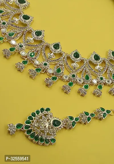 Necklace with Maang Tikka Earrings Indian Traditional Bridal Wedding Jewellery Set.-thumb5