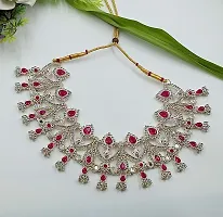 Necklace with Maang Tikka Earrings Indian Traditional Bridal Wedding Jewellery Set.-thumb1