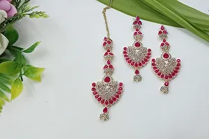 Necklace with Maang Tikka Earrings Indian Traditional Bridal Wedding Jewellery Set.-thumb2