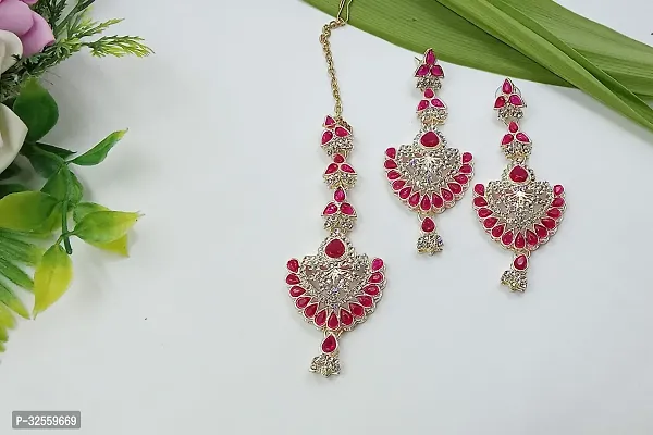 Necklace with Maang Tikka Earrings Indian Traditional Bridal Wedding Jewellery Set.-thumb3