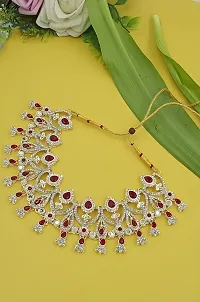 Necklace with Maang Tikka Earrings Indian Traditional Bridal Wedding Jewellery Set.-thumb1