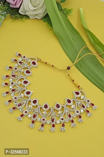 Necklace with Maang Tikka Earrings Indian Traditional Bridal Wedding Jewellery Set.-thumb2