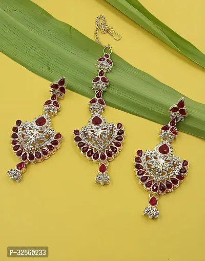 Necklace with Maang Tikka Earrings Indian Traditional Bridal Wedding Jewellery Set.-thumb3