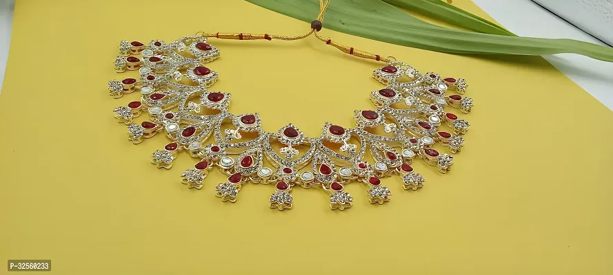 Necklace with Maang Tikka Earrings Indian Traditional Bridal Wedding Jewellery Set.-thumb4