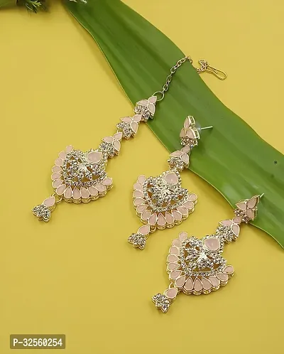 Necklace with Maang Tikka Earrings Indian Traditional Bridal Wedding Jewellery Set.-thumb2