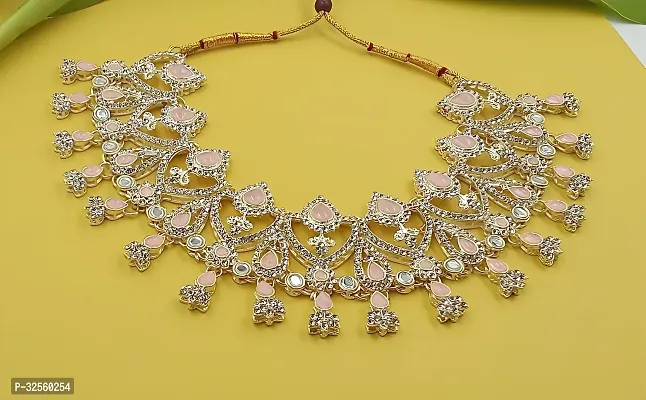 Necklace with Maang Tikka Earrings Indian Traditional Bridal Wedding Jewellery Set.-thumb3