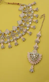 Necklace with Maang Tikka Earrings Indian Traditional Bridal Wedding Jewellery Set.-thumb4