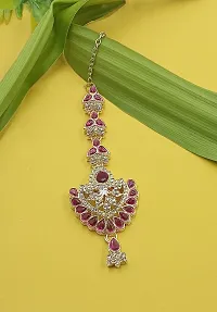 Necklace with Maang Tikka Earrings Indian Traditional Bridal Wedding Jewellery Set.-thumb2