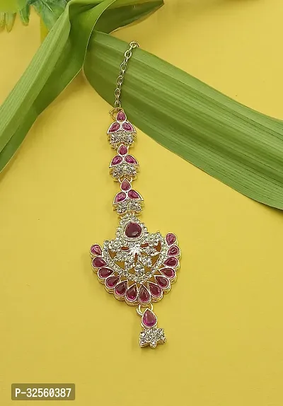 Necklace with Maang Tikka Earrings Indian Traditional Bridal Wedding Jewellery Set.-thumb3