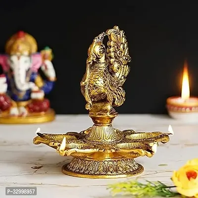 Crown Warriors Golden Peacock Designer Diya Metal Stand-thumb0