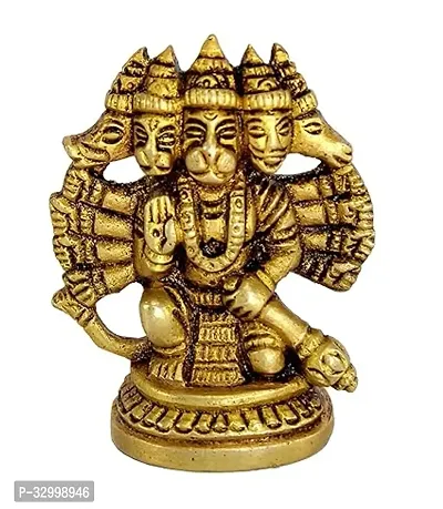 Crown Warriors Brass Panchmukhi Hanuman Bajrangbali Idol Murti Moorti Statue Sitting panchmuki Hanuman ji Idol(2.5 Inch)-thumb0