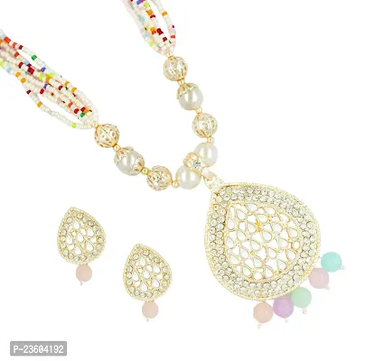 White Long Pearls Mala Jewellery Set-thumb0