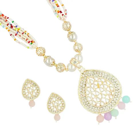 White Long Pearls Mala Jewellery Set