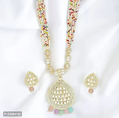 White Long Pearls Mala Jewellery Set-thumb2