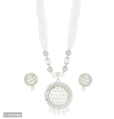 Silver Plated Long Pearls Studded Mala Jewellery Set-thumb0