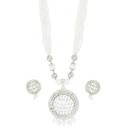 Silver Plated Long Pearls Studded Mala Jewellery Set