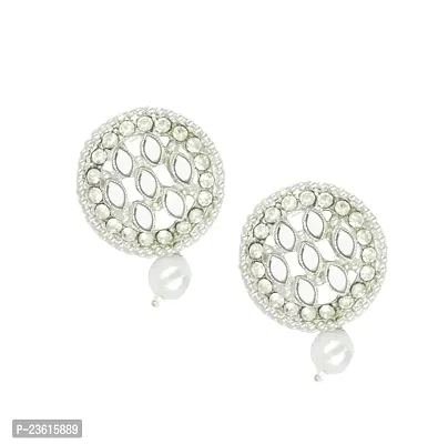 Silver Plated Long Pearls Studded Mala Jewellery Set-thumb2