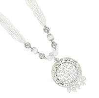 Silver Plated Long Pearls Studded Mala Jewellery Set-thumb2