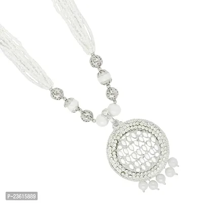 Silver Plated Long Pearls Studded Mala Jewellery Set-thumb3