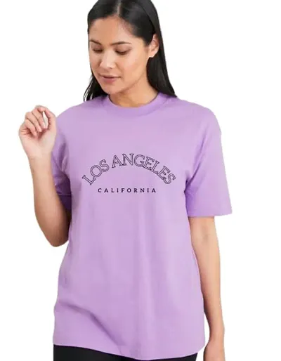 RARE BEAR Women's Los Angeles Print Pure Cotton Half Sleeve Oversized T-Shirt for Women & Girls