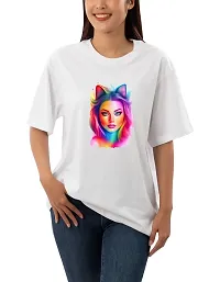 RARE BEAR Women Oversized Half Sleeves Printed Loose Fit Cotton T-Shirt with Round Neck-thumb1