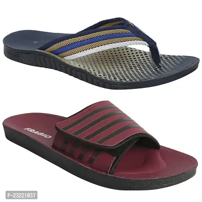 Frabio Mens Sport Flip Flops Comfort Casual Thong Sandals II Chappal II Slipper For Boys - Pack of 2 (2C WKMHRN HV503NAVYBEEJ-8)-thumb0