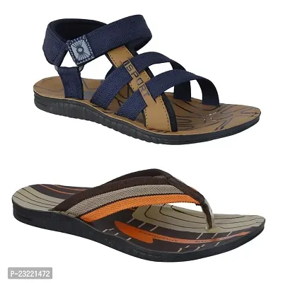 Frabio Mens Flip-Flops Sandals, Comfort Casual Thong Sandals II Chappal II Slipper For Boys - Pack of 2 (Combo-01)-thumb0