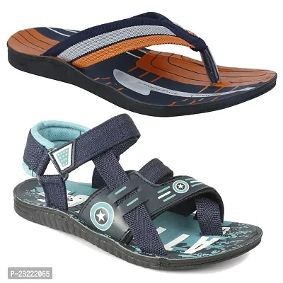 Frabio Mens Flip-Flops Sandals, Comfort Casual Thong Sandals II Chappal II Slipper For Boys - Pack of 2 (AS-3102 CGREEN-HV 506 NAVYORG_6)