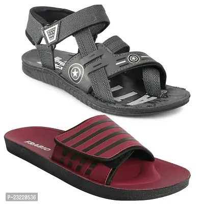 Frabio Mens Flip-Flops Sandals, Comfort Casual Thong Sandals II Chappal II Slipper For Boys - Pack of 2 (Combo6)-thumb0