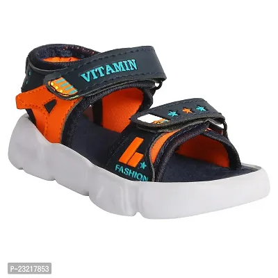 Frabio Synthetic Velcro Indoor Outdoor Sandals For Boys  Girls Kids Wear/Flip Flop Sandals and Floaters Footwear for Kids (Dark Blue::Orange)-thumb0