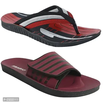 Frabio Mens Sport Flip Flops Comfort Casual Thong Sandals II Chappal II Slipper For Boys - Pack of 2 (2C WKMHRN-1)-thumb0