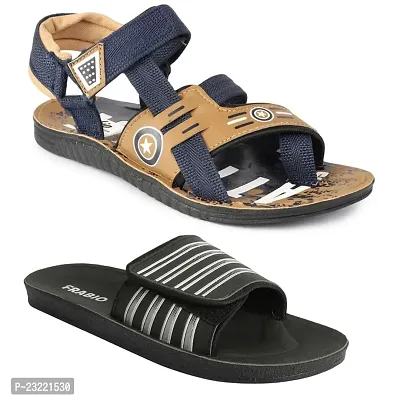 Frabio Mens Flip-Flops Sandals, Comfort Casual Thong Sandals II Chappal II Slipper For Boys - Pack of 2 (AS-3102 TAN-WK 02 BLK WHT_9)