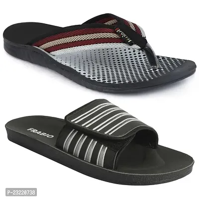 Frabio Mens Sport Flip Flops Comfort Casual Thong Sandals II Chappal II Slipper For Boys - Pack of 2 (2C WKBLACK-1)-thumb0