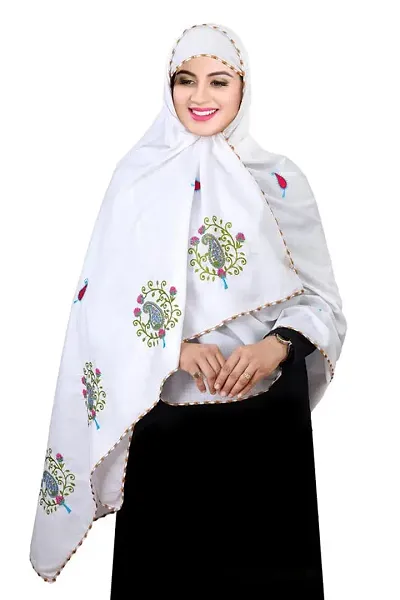 Vastragrah Women's Polycotton Namaz Dupatta with Embroidery flower butta work (ND024)