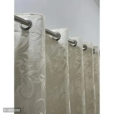 Kiyaan Polyester Heavy Net Tisue Flower Design Curtain Set of 2 Pecs Cream Colour (Size 4 x 5 Feet Window Curtain), Washable-thumb0