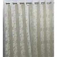 Kiyaan Polyester Heavy Net Tisue Flower Design Curtain Set of 2 Pecs Cream Colour (Size 4 x 5 Feet Window Curtain), Washable-thumb1