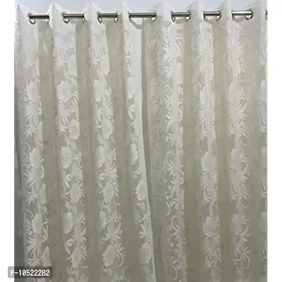 Kiyaan Polyester Heavy Net Tisue Flower Design Curtain Set of 2 Pecs Cream Colour (Size 4 x 5 Feet Window Curtain), Washable-thumb2