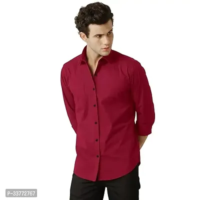 Stylish Red Polyester Solid Long Sleeves Shirt For Men-thumb0