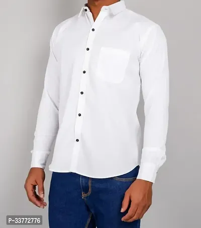 Stylish White Polyester Solid Long Sleeves Shirt For Men-thumb0