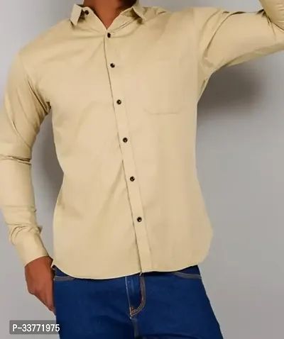 Stylish Beige Polyester Solid Long Sleeves Shirt For Men-thumb0