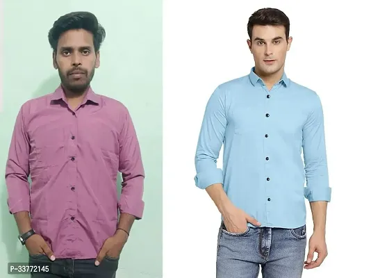 Stylish Multicoloured Polyester Solid Long Sleeves Shirt For Men Pack Of 2-thumb0