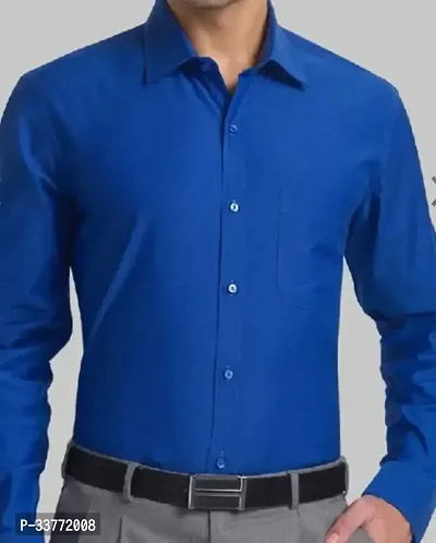 Stylish Blue Polyester Solid Long Sleeves Shirt For Men-thumb0