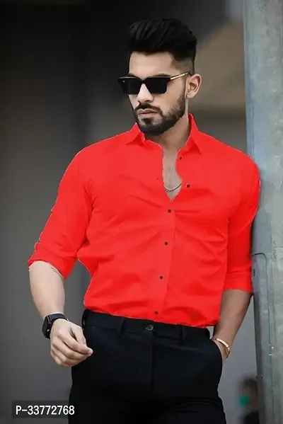 Stylish Red Polyester Solid Long Sleeves Shirt For Men-thumb0