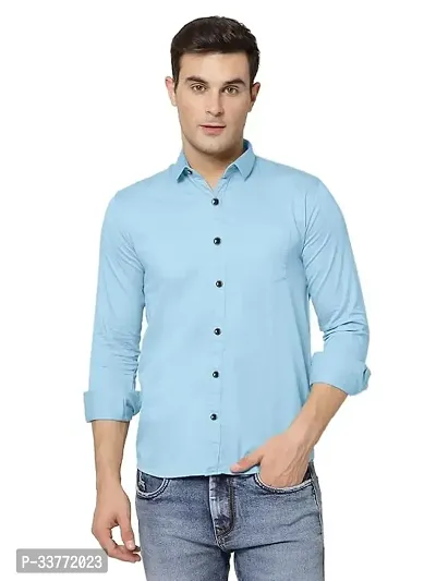 Stylish Blue Polyester Solid Long Sleeves Shirt For Men-thumb0