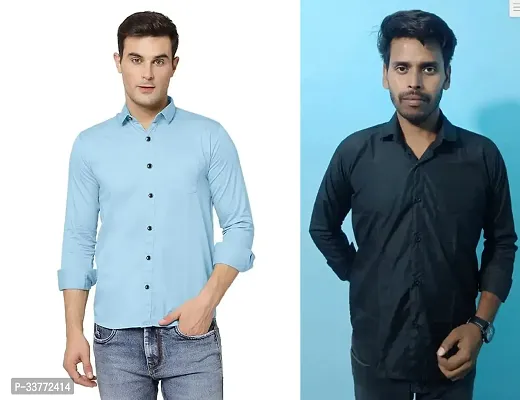 Stylish Multicoloured Polyester Solid Long Sleeves Shirt For Men Pack Of 2-thumb0