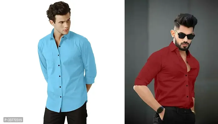 Stylish Multicoloured Polyester Solid Long Sleeves Shirt For Men Pack Of 2-thumb0